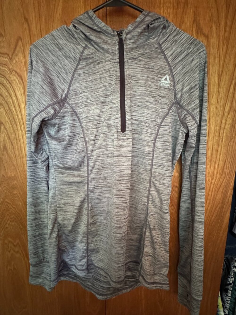 Reebok Gray Space Dye 1/4 Zip Active Pullover Hoodie W/ Thumbholes - Size S